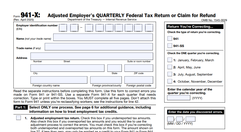 IRS Form 941-X: The 2025 Guide to Correcting Form 941